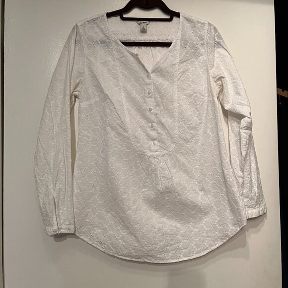 J Crew White Eyelet Blouse Size Small Long Sleeve 100% Cotton 💗 - Picture 2 of 14